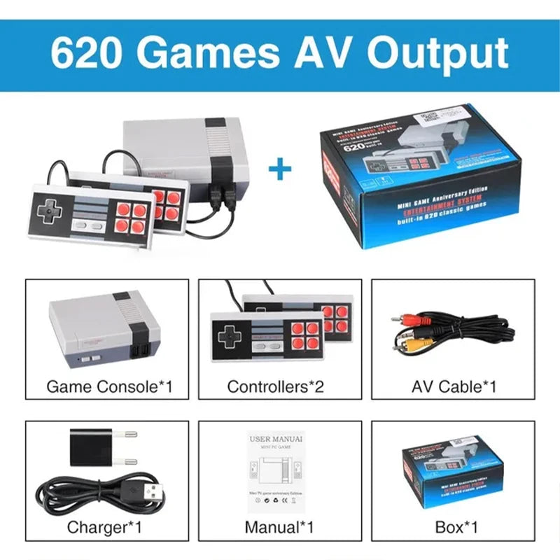 Retro Handheld Family Video Console (620 Built‑In Games, Dual Gamepads, AV Output)