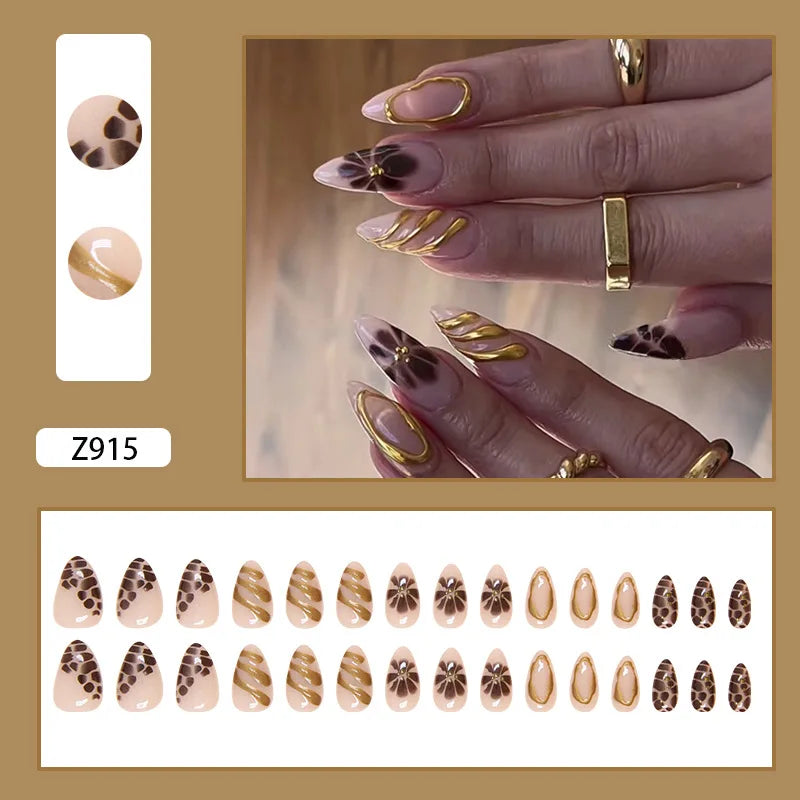 24pcs White Flower Fake Press on Nail Tips Yellow Pink Blush Full Cover Almond Shaped