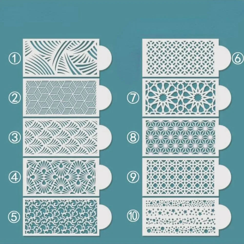 10PCS/set DIY Fondant Stencil Reusable Cake Decorating Stencil Plastic Spray Mold Stencils Cake Drawing Painting Decorating tool