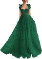 Elegant Corset Evening Gown with Tulle Skirt & 3D Butterfly Appliqués