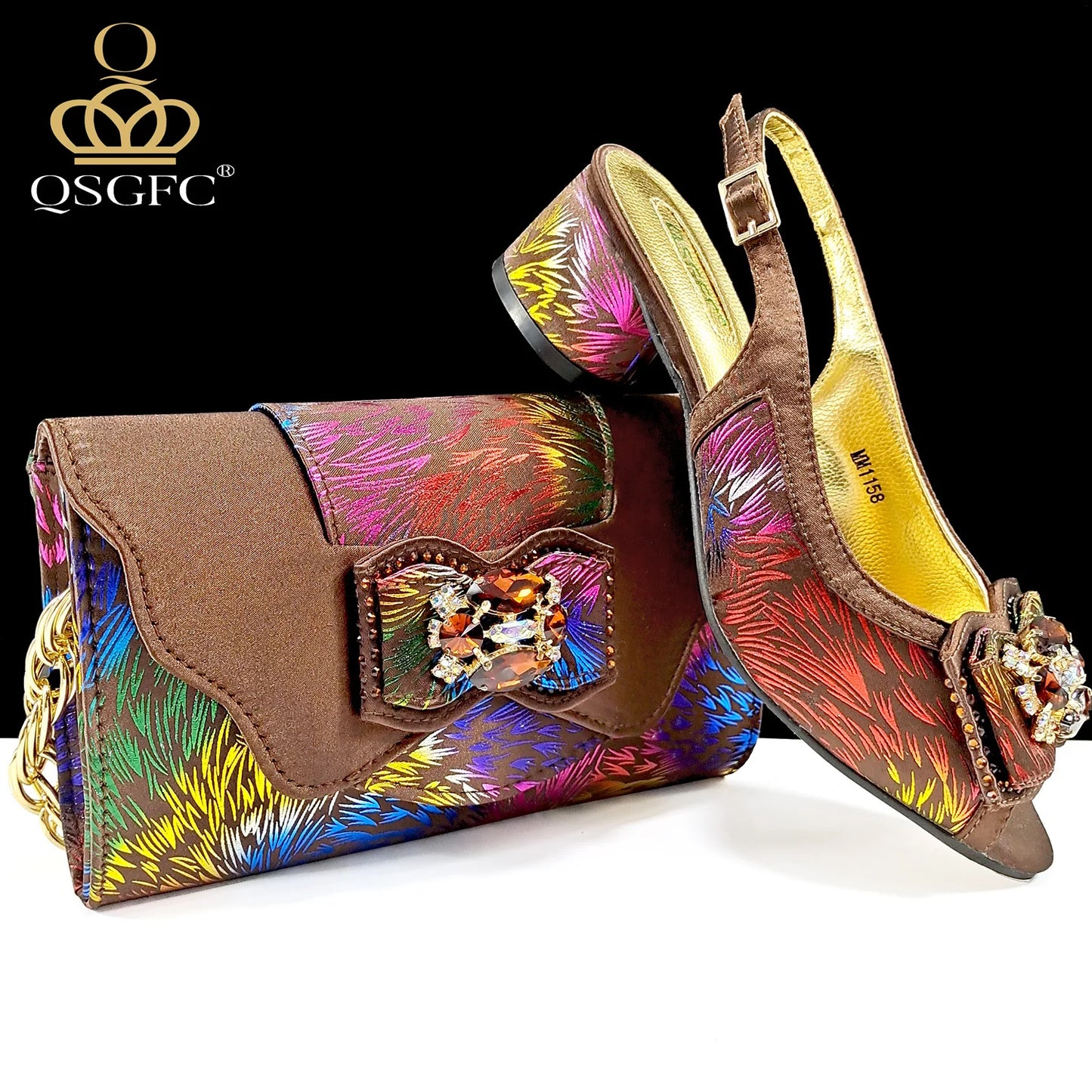 Nigerian Style Women Heels Shoes And Elegant Bag Set Color Matching Handbag Wedding Party Women Shoes