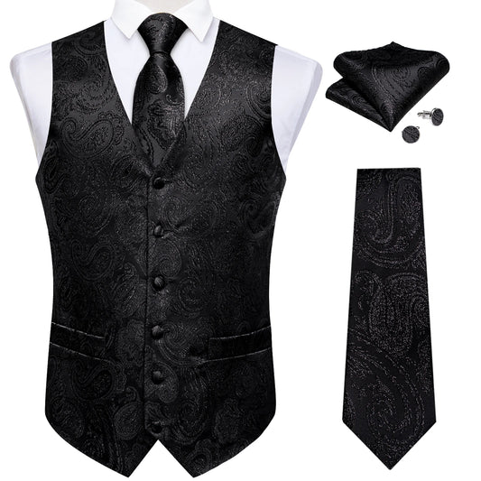 Luxury Paisley Men's Suit Vest Tuxedo Waistcoat Necktie Handkerchief Cufflink Sleeveless Jacket Vest