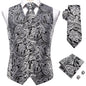Hi-Tie 20 Color Silk Men's Vests Tie Slim Sleeveless Jacket Hanky Cufflink Waistcoat 4PC Suit