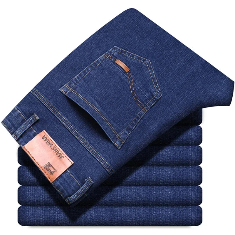 Men’s Straight Jeans (Stretch Slim Fit, Business Casual Denim Trousers)