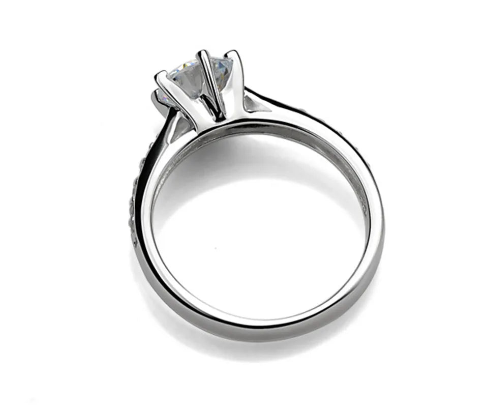 925 Sterling Silver Six‑Claw Classic Ring – Elegant 0.70ct Imitation Diamond Women’s Luxury Jewelry
