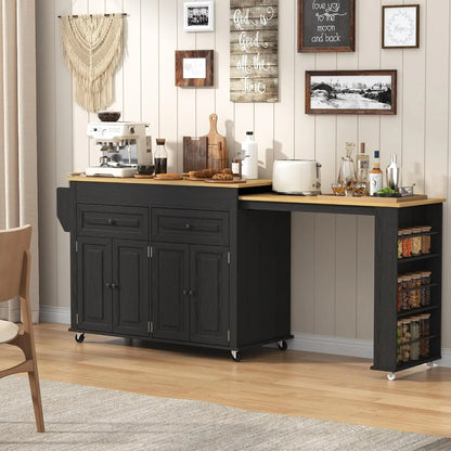 80"–48" Extendable Kitchen Island with Power Outlet & Storage