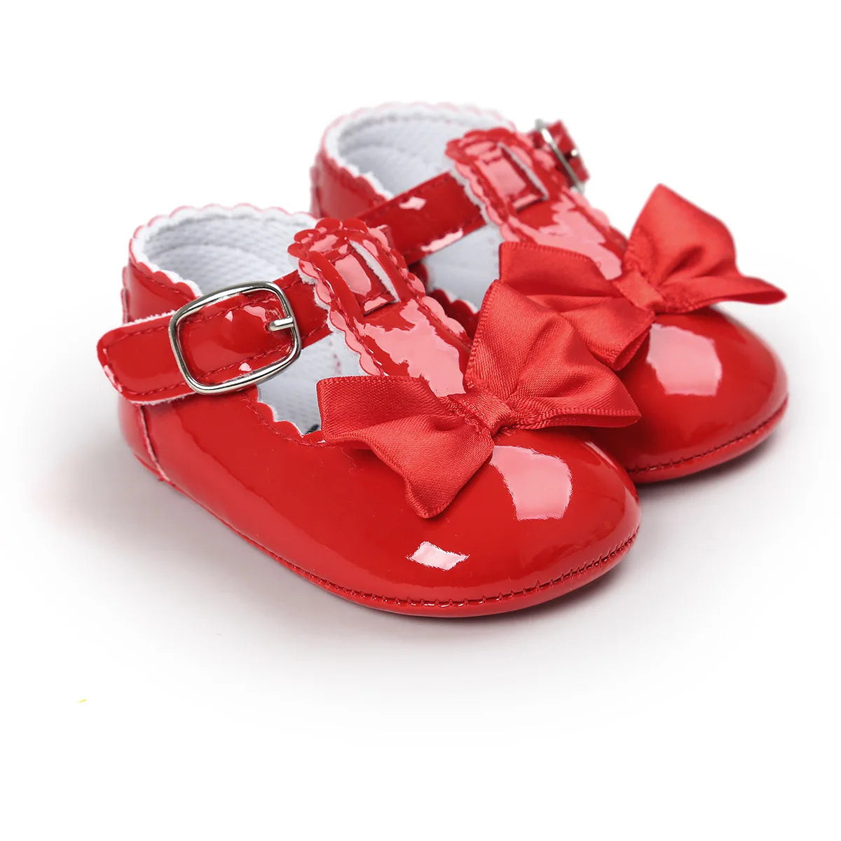 Baby Girls Classic Bowknot Rubber Sole Anti-slip PU Shoes