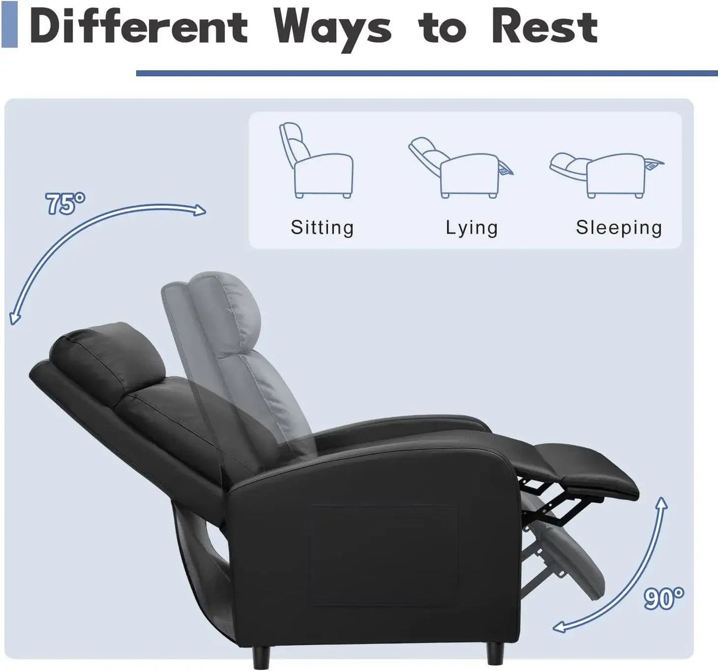 Single Recliner Sofa (PU Leather, Massage Footrest, Black)