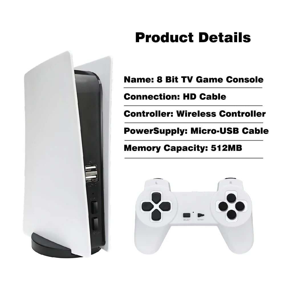 GS5 4K HD 8‑Bit Game Stick (3000 Built‑In Games, Wireless Plug‑and‑Play, Dual Controllers)