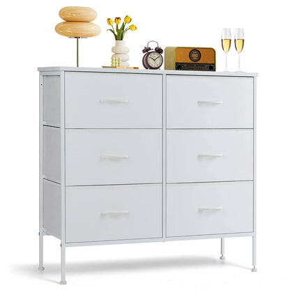 9‑Drawer Tall Bedroom Dresser with Wooden Top & Fabric Bins