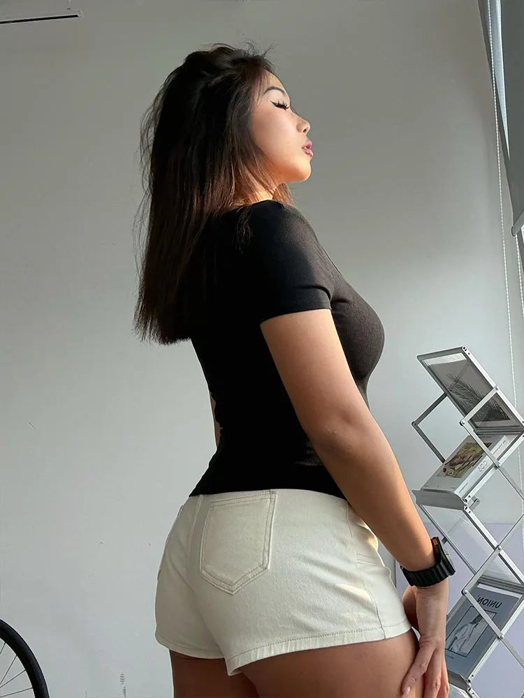 Square Neck Elastic Slim Tee – Summer