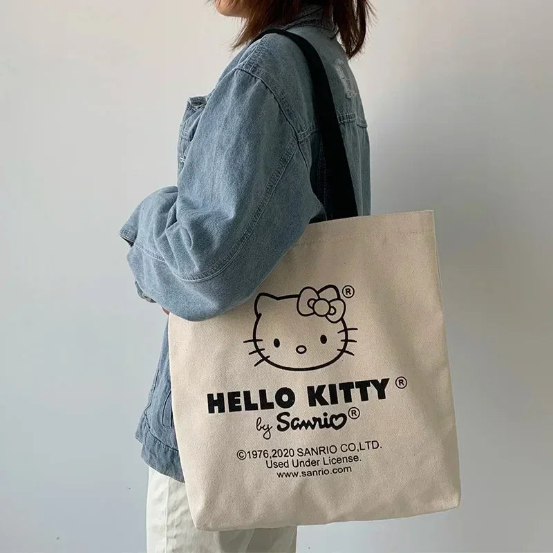 Hello Kitty Canvas Shoulder Bag (Large Capacity, Kawaii Daily Commuting Tote)