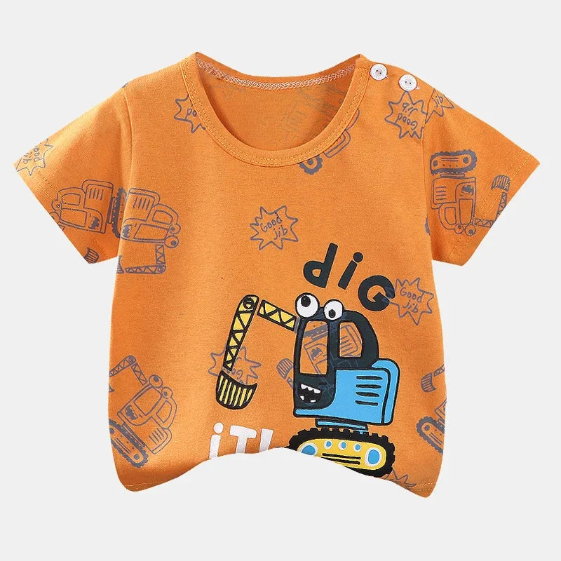 Children's  Cartoon Print T-Shirt  Short Sleeve 100% Cotton