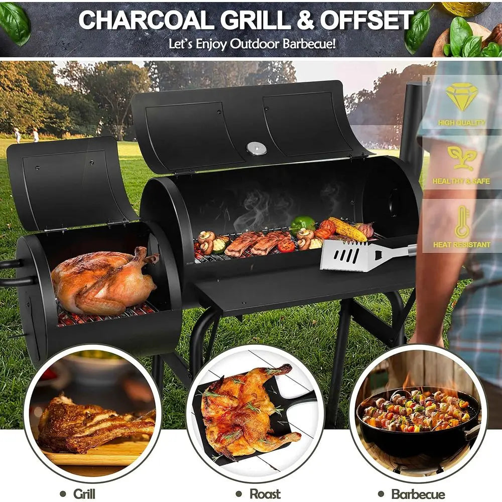 Charcoal Grill with Offset Smoker (Outdoor BBQ, Camping &amp; Backyard Use)