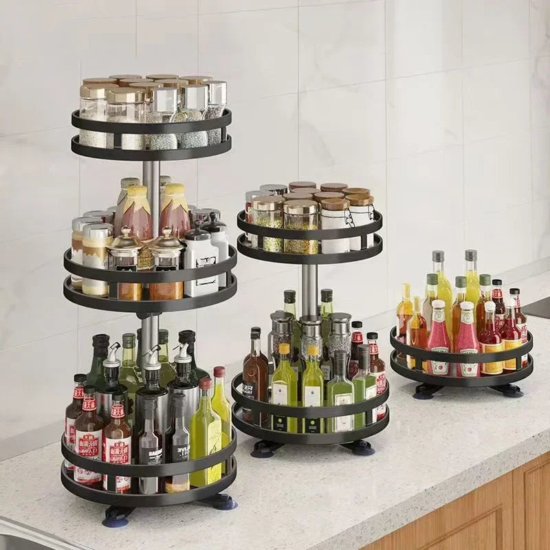360 Rotation Spice Rack Multi-Layer Spices Seasonings Storage Tray Kitchen Organizer