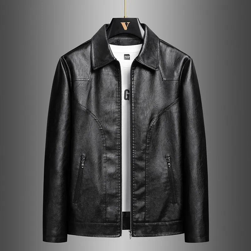 Men’s Classic PU Lapel Jacket
