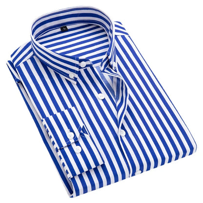Men's Classic Striped Shirt, Single-breasted Long-sleeved Shirts Autumn New Men Top Red Blue Black Slim Version Male Chemise