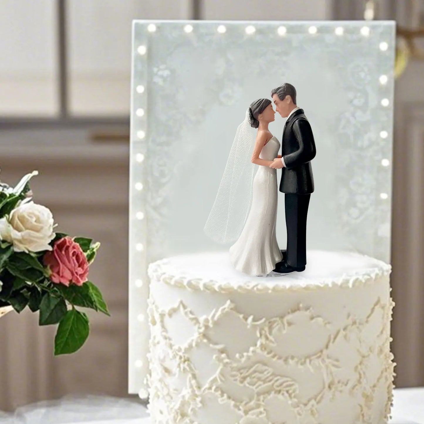 Elegant Bride & Groom Wedding Cake Topper with Veil – 4.3" Decoration