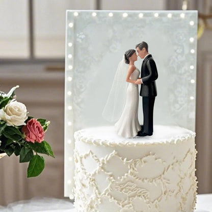 Elegant Bride & Groom Wedding Cake Topper with Veil – 4.3" Decoration
