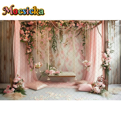 Mocsicka Photography Background Spring Indoor Wreath Cradle Decor Wedding Maternity Adult Kids Portrait Backdrop Photo Studio