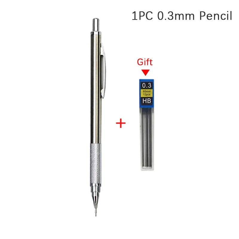 Full Metal Automatic Mechanical Pencil Set (0.3 -0.5 -0.7 -0.9 -1.3 -2.0mm)