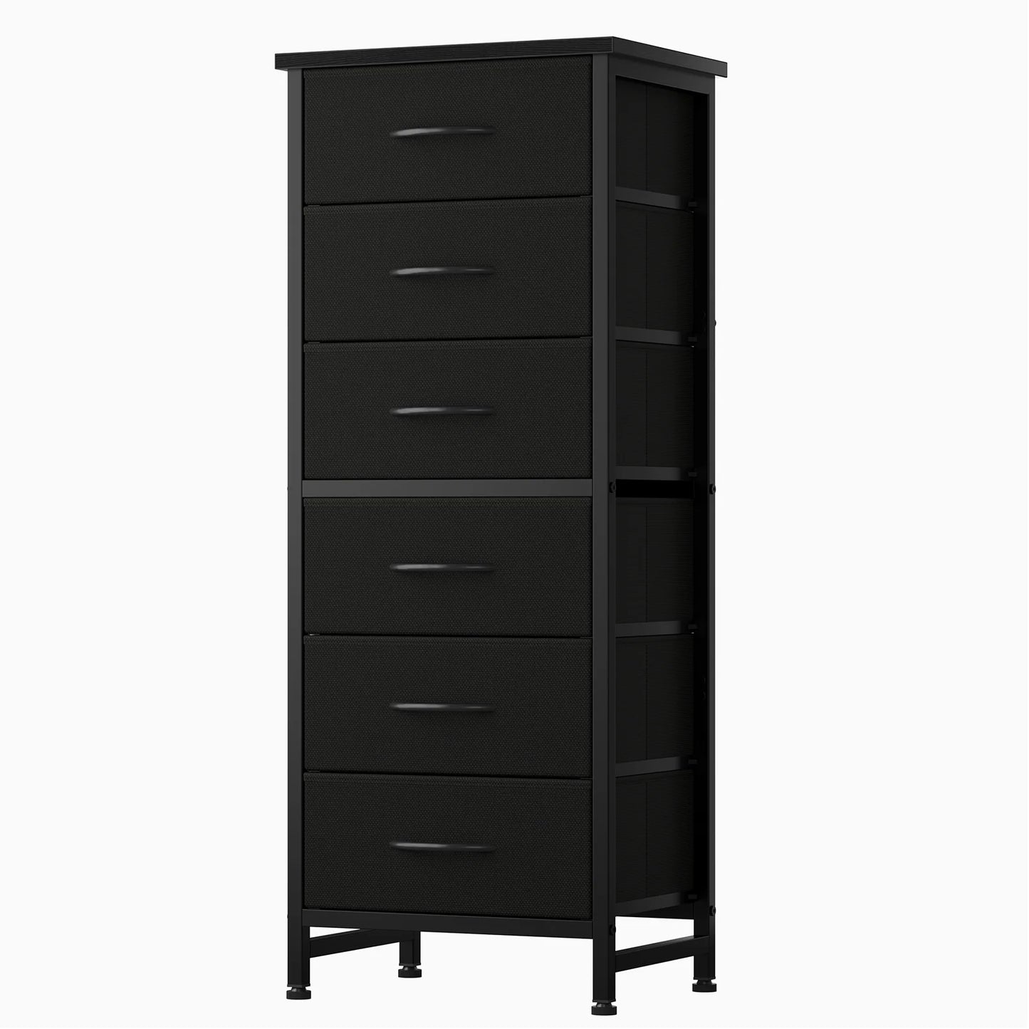 Tall 6‑Drawer Fabric Dresser with Wood Top & Metal Frame