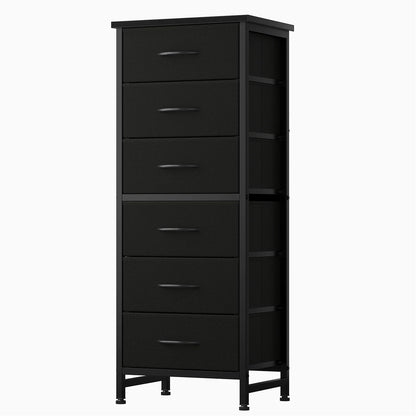 Tall 6‑Drawer Fabric Dresser with Wood Top & Metal Frame