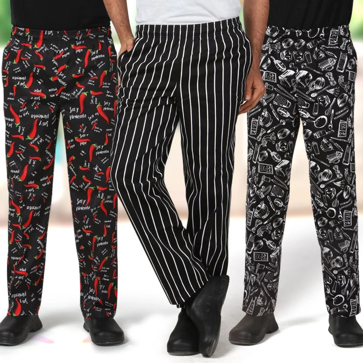 Men Work Wear Restaurant Kitchen Elastic Waist Pants