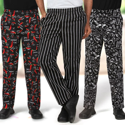Men Work Wear Restaurant Kitchen Elastic Waist Pants