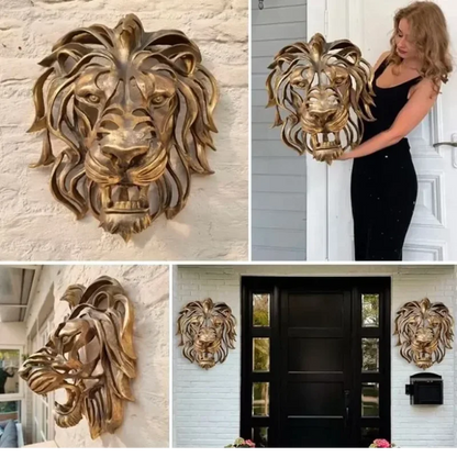 Wall Hanging Lion Head Art Sculpture Cool Gold Lion King Resin Sculpture Entryway Bedroom Home Wall Hangings Luxury Wall Decor