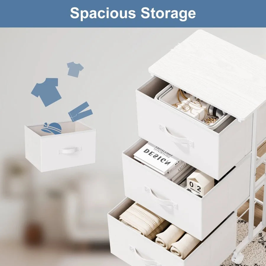 Rolling 3‑Drawer Nightstand – Fabric Storage