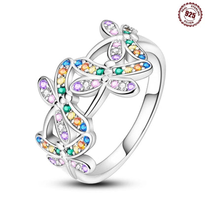 925 Sterling Silver Inlaid Full With Colorful Zirconium Butterfly Rings For Wedding Engagement Silver Rings Jewelry