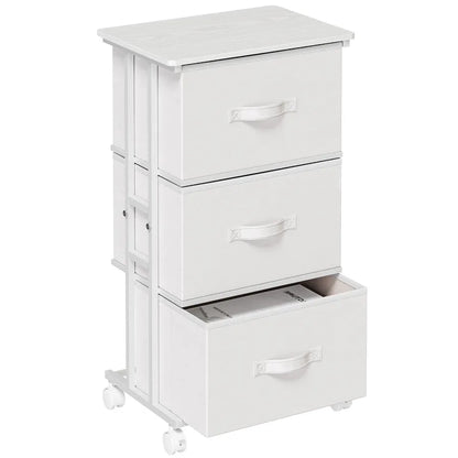 Rolling 3‑Drawer Nightstand – Fabric Storage