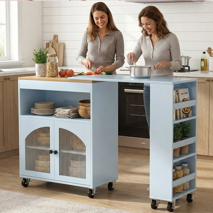Kitchen Island Cart with Extendable Table, LED & Power Outlets