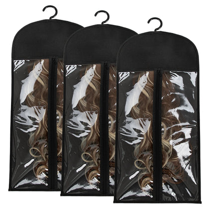 1/3pcs Premium Wig Storage Bags with Sturdy Metal Hangers - Black Transparent Design for Multiple Wigs & Hair Extensions