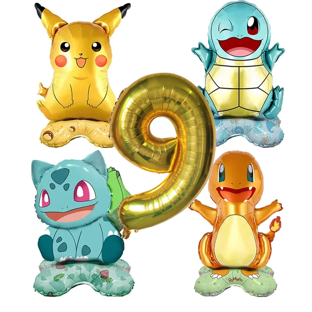 5pcs Pokémon Cartoon Balloon Number Set (Pikachu · Charmander · Squirtle · Bulbasaur)