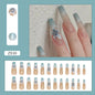 24pcs White Flower Fake Press on Nail Tips Yellow Pink Blush Full Cover Almond Shaped