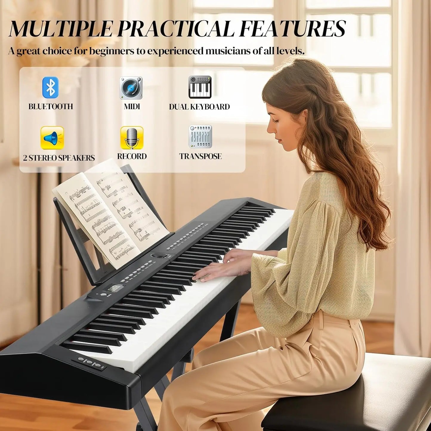 88‑Key Weighted Digital Piano Set (Dual X‑Stand, Bag, Pedal, Stereo)