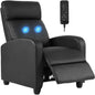 Black Leather Massage Recliner with Lumbar Support