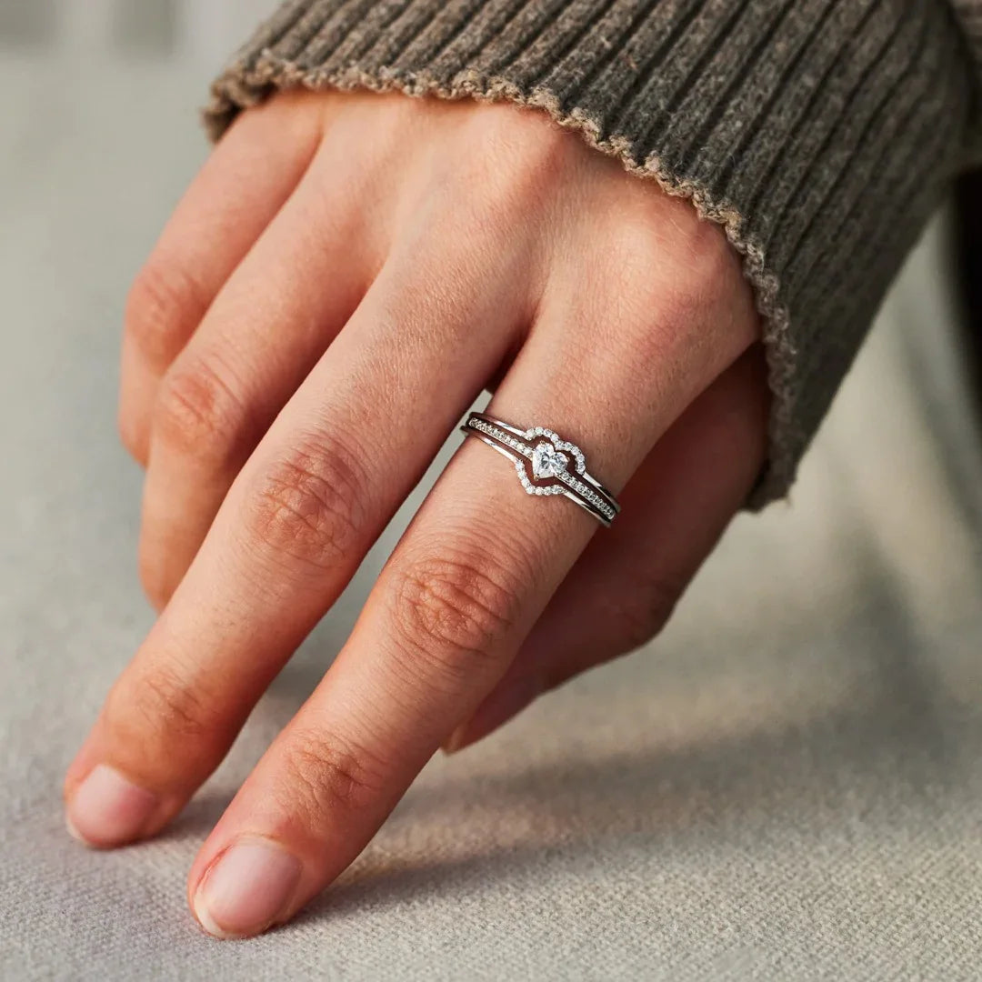Hot 925 Sterling Silver Heart Ring Sparkle Zircon High Quality