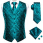 Hi-Tie 20 Color Silk Men's Vests Tie Slim Sleeveless Jacket Hanky Cufflink Waistcoat 4PC Suit