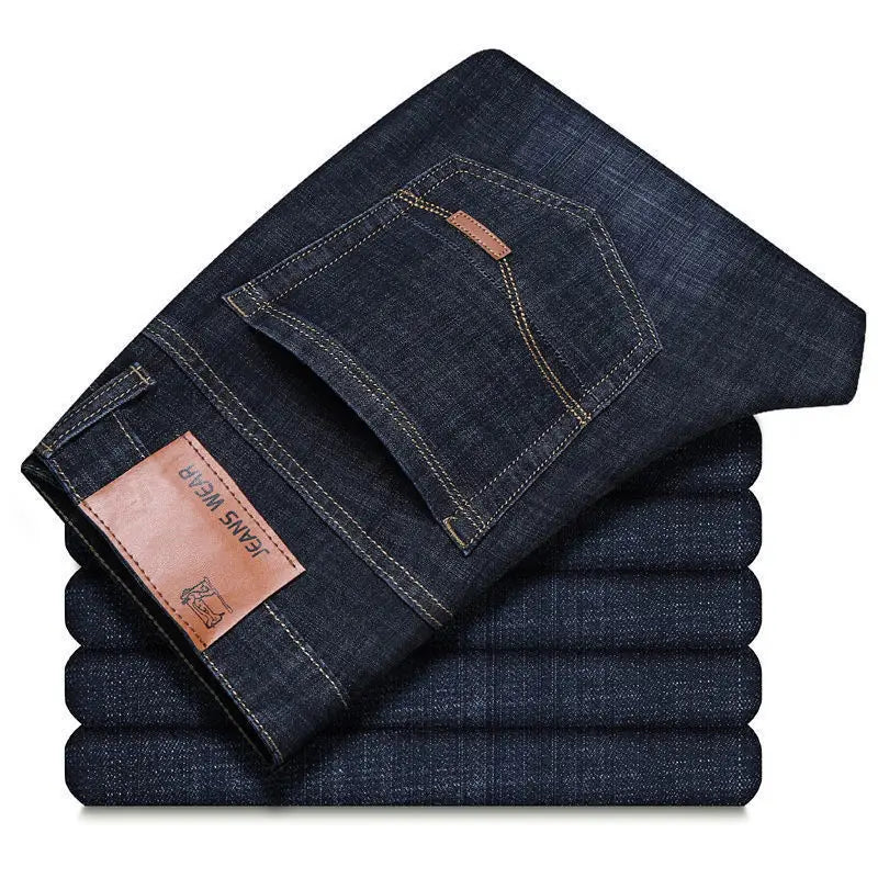 Men’s Business Casual Stretch Jeans (Straight Fit, Classic Denim Trousers)