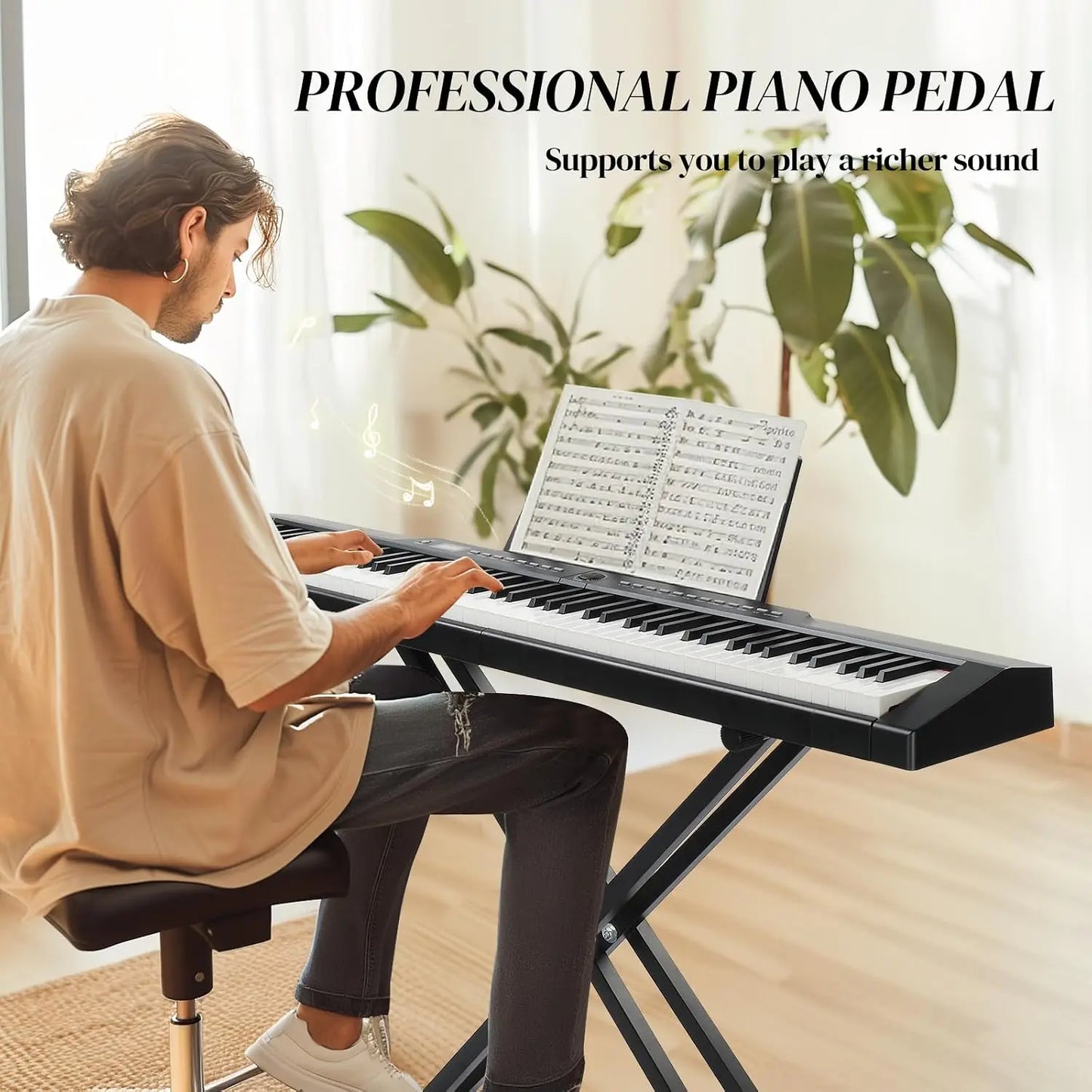 88‑Key Weighted Digital Piano Set (Dual X‑Stand, Bag, Pedal, Stereo)