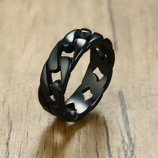 Man Stainless Steel Ring  Bands Hollow Hard Curb Link Chain Biker Ring  Father Boyfriend Valentine's Day Gift