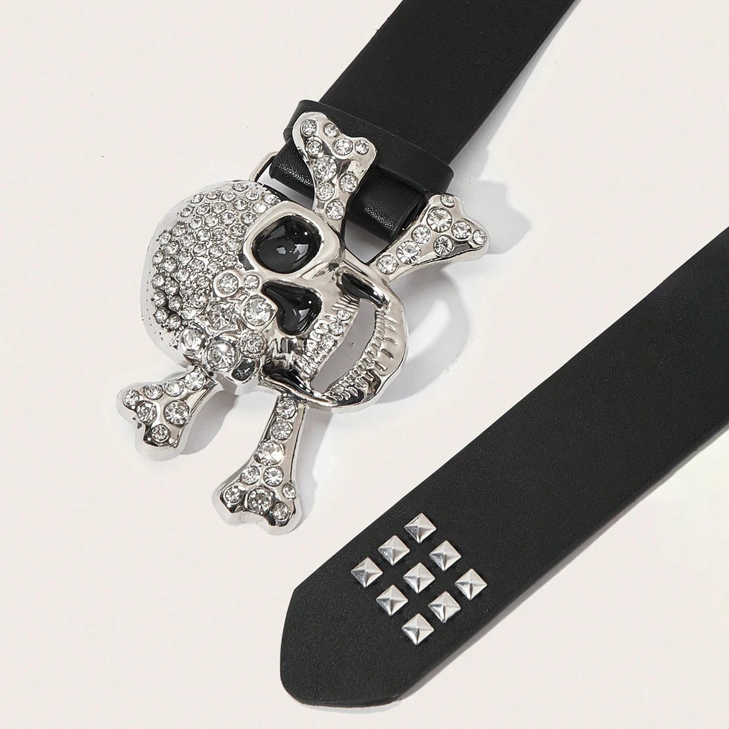 Gothic Skull Rhinestone Buckle Belt – Punk Y2K Rivet Hip‑Hop Accessory for Men & Women