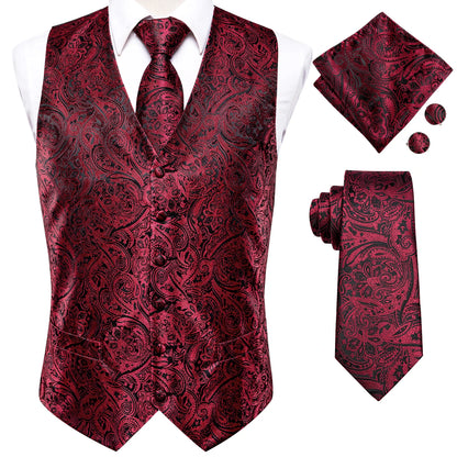 Hi-Tie 20 Color Silk Men's Vests Tie Slim Sleeveless Jacket Hanky Cufflink Waistcoat 4PC Suit