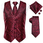 Hi-Tie 20 Color Silk Men's Vests Tie Slim Sleeveless Jacket Hanky Cufflink Waistcoat 4PC Suit