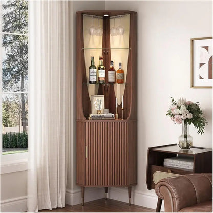 70" Walnut Fluted Bar Cabinet with LED