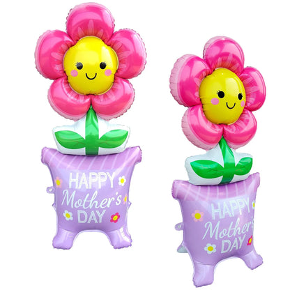 3D Stand Pedestal Mother’s Day Balloon Set – “Love Mom” & “Best Mom” Heart Foil Display