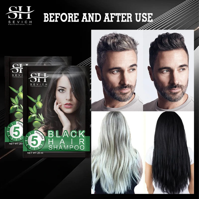 Instant Black Hair Shampoo – 10Pcs Herbal Color Restore, 5‑Minute Gray Coverage